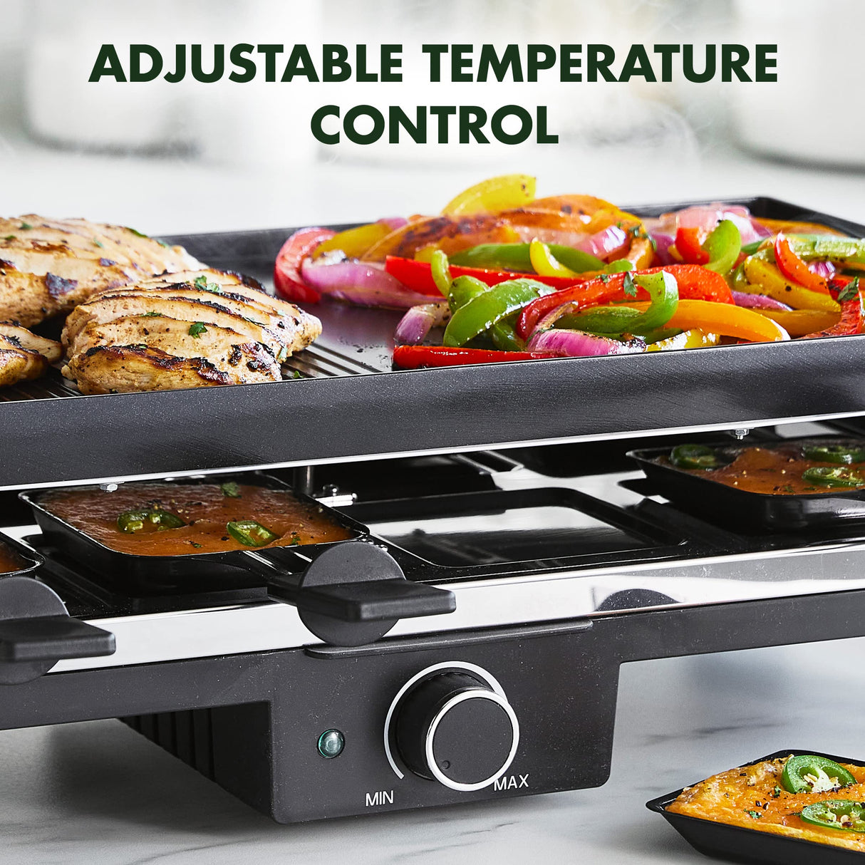 GreenPan Electrics Healthy Ceramic Nonstick, 3-in-1 Reversible Grill, Griddle & Raclette, PFAS-Free, Serves up to 8 People for Parties &Family Fun, Pancake Plate, 8 Mini Square Nonstick Pans& Spatulas GreenPan