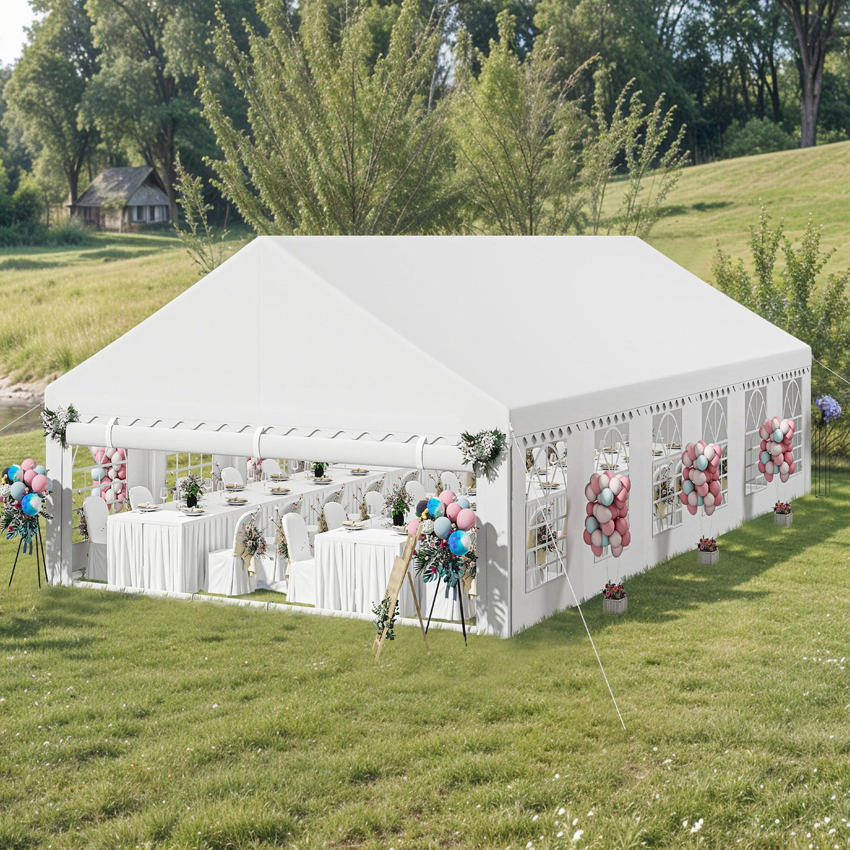 DWVO 20x40FT Large Party Tent Outdoor Canopy with Removable Sidewalls, Arched Windows, and Wave Roof Design for Wedding, Birthday, and Event Shelter, White DWVO