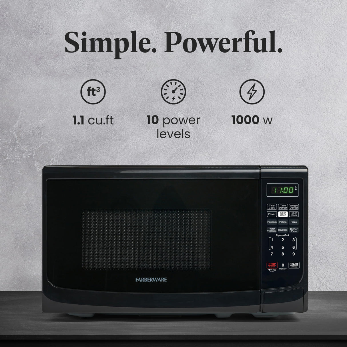Farberware Countertop Microwave 700 Watts, 0.7 Cu. Ft. - Microwave Oven With LED Lighting and Child Lock - Perfect for Apartments and Dorms - Easy Clean Grey Interior, Retro Black Farberware
