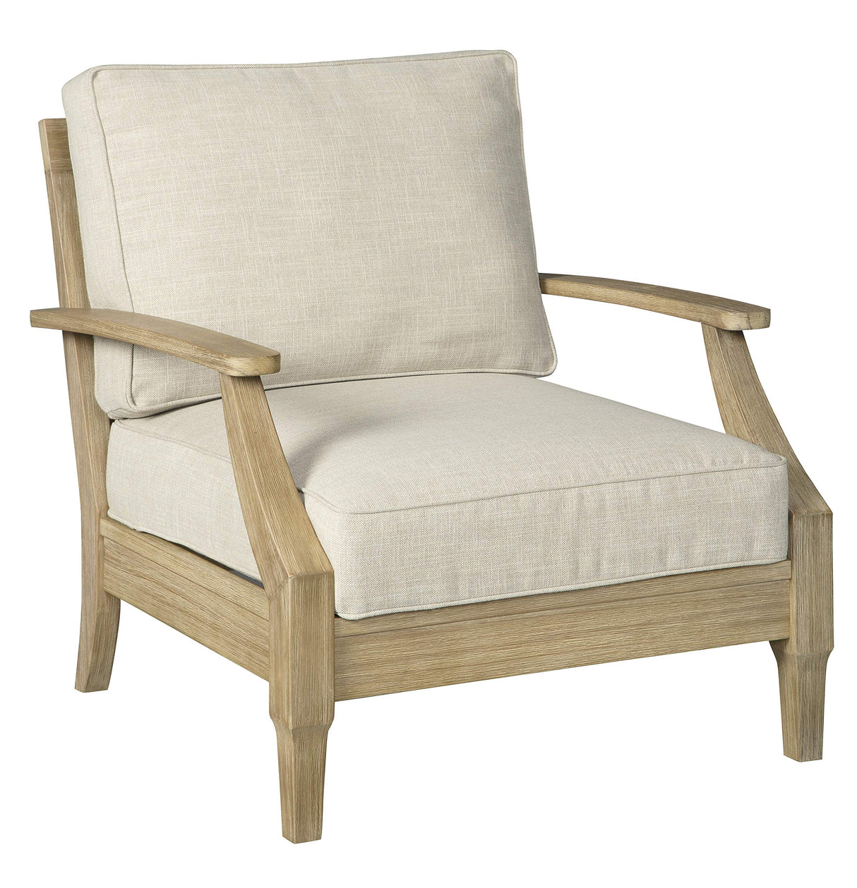 Signature Design by Ashley Clare View Outdoor Eucalyptus Wood Single Cushioned Lounge Chair, Beige Signature Design by Ashley