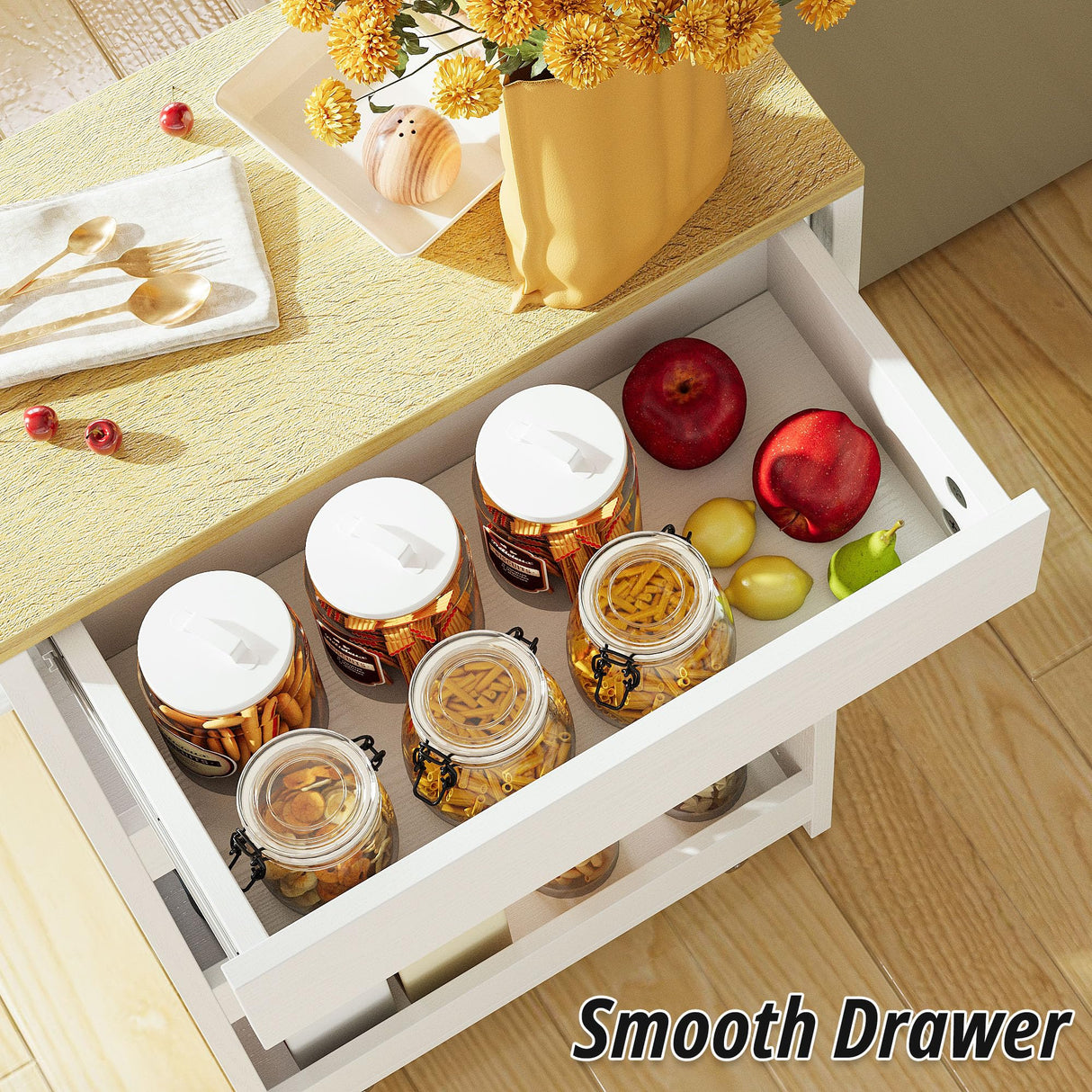 IRONCK Slim Storage Rolling Cart with Drawer and Wheels and Handle, 4 Tier Slide Out Utility Kitchen Cart for Small Spaces Kitchen Laundry Narrow Places, White IRONCK