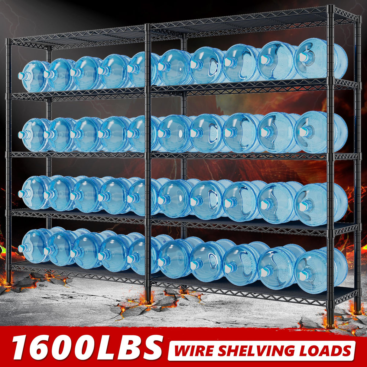 REIBII 72.8" W Storage Shelves Load 1600LBS, 5 Tier Metal Shelving Unit Wire Shelving for Storage Rack Heavy Duty Metal Shelves for Garage Pantry Kitchen, 17.7" D x 72.8" W x 70.9" H REIBII