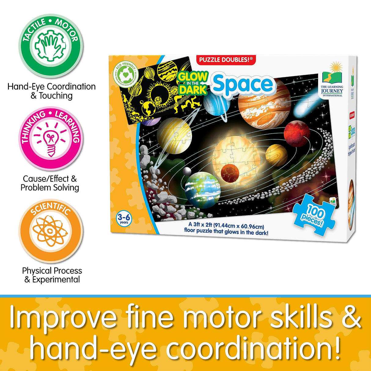 The Learning Journey Puzzle Doubles Glow in the Dark - Space - 100 Piece Glow in the Dark Puzzle, Space Puzzles For Kids Ages 4-8, Solar System Puzzle For Kids, Award Winning Educational Toys The Learning Journey