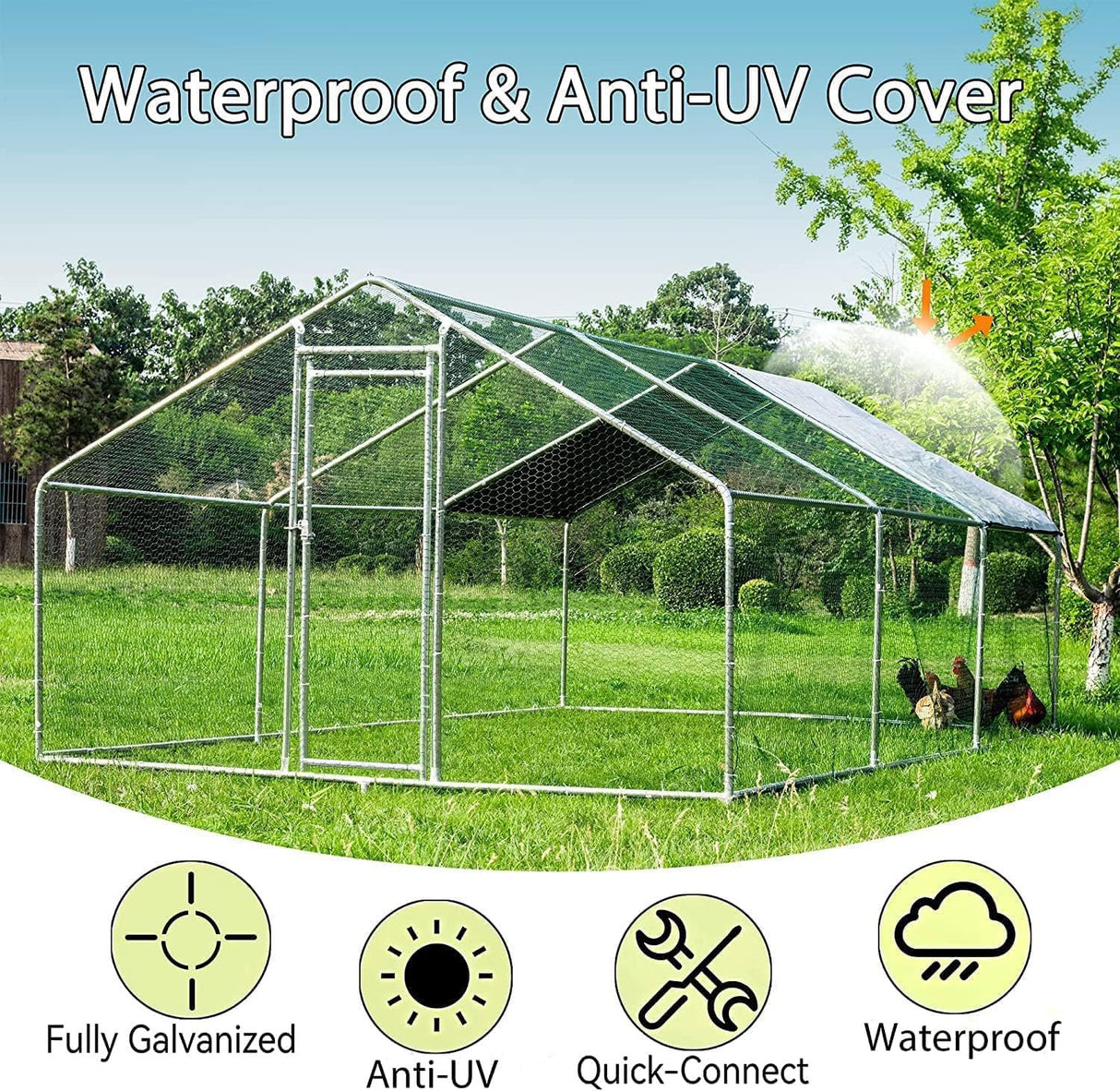 HITTITE Large Metal Chicken Coop with Run, 19.19 x 9.84 x 6.56 ft Walk in Poultry Cage Chicken Run Pen, Outdoor Chicken Runs for Yard with Waterproof & Anti-UV Cover HITTITE