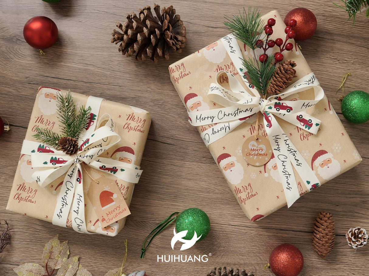 HUIHUANG Christmas Cotton Ribbon 7/8" Wide x 25 Yards Twill Tape Cotton with Merry Christmas Printed Ribbon for Gift Wrapping, Rustic Farmhouse Decor, Tree Ornaments, Wreaths, DIY Crafts HUIHUANG