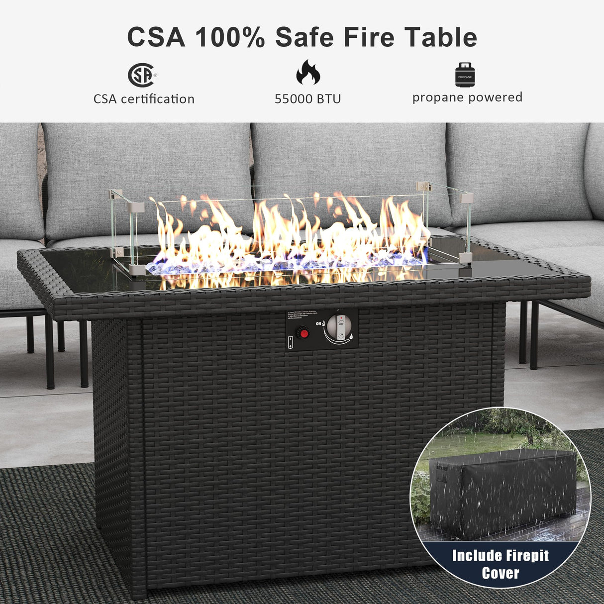 LayinSun 11 Pieces Aluminum Patio Furniture Set, Modern Modular Sectional Sofa with Fire Pit Table and Upgrade Thickness Cushion LayinSun