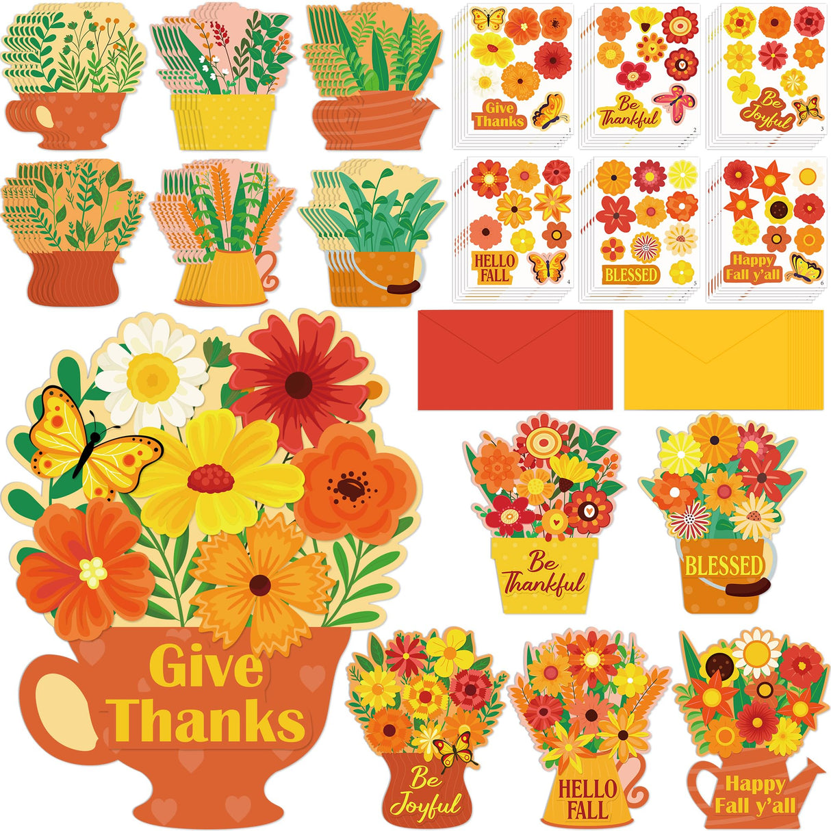 80UncleKimby 36 Set Fall DIY Craft for Kids - Thanksgiving Flower Card Making Kit with Autumn Greeting Cards Stickers Envelopes Set Gifts for Classroom School Activities 80UncleKimby