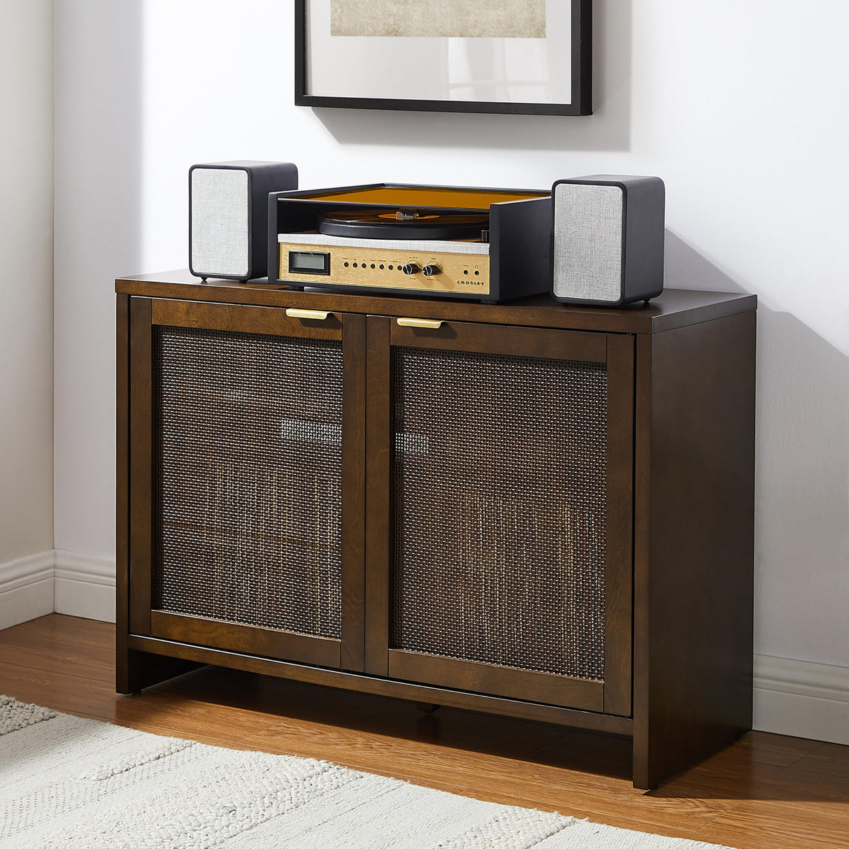Crosley Furniture Kenji Media Console, Record Player Stand with Vinyl Storage, Modern Home Organizer, Dark Brown Crosley Furniture