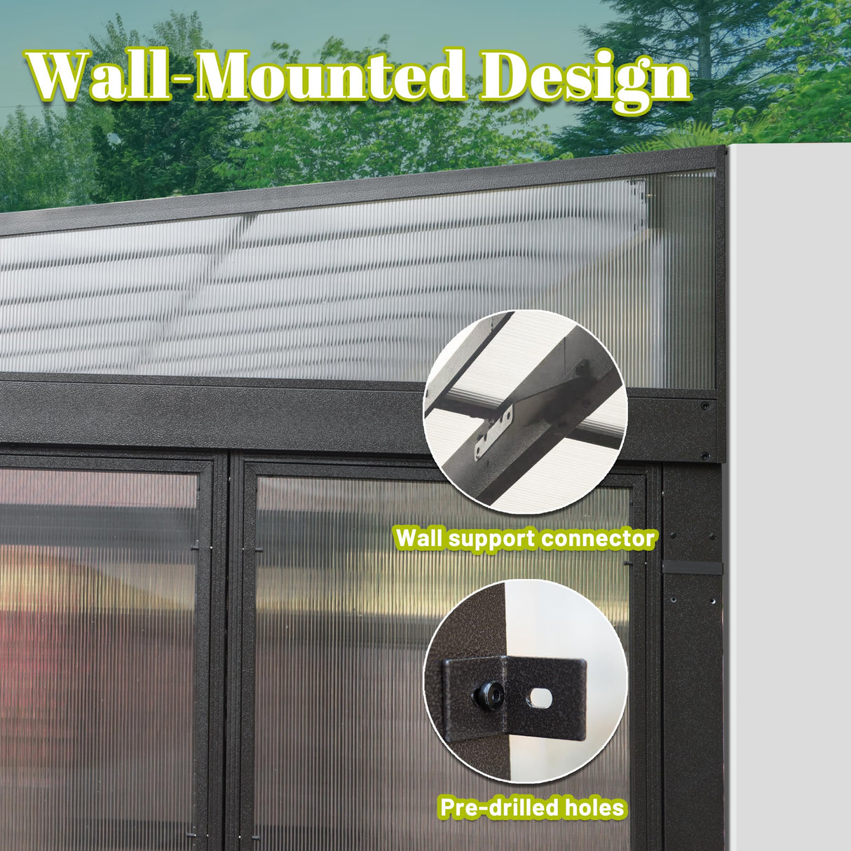 Domi 10x14FT Wall Mounted Sunroom, Wall Solarium with Aluminum PC Sloping Roof, Detachable PC Screen House, Lockable Sliding Front and Side Doors, Outdoor Lean-to Gazebo, Sun Room for Deck Patio domi outdoor living