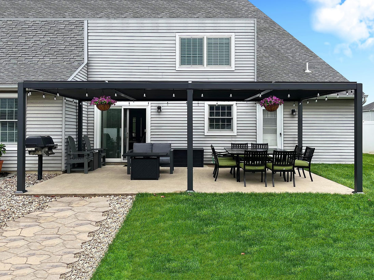 PURPLE LEAF Louvered Pergola 11' x 23' Huge Patio Aluminum Pergola Modern Outdoor Pergola with Adjustable Roof for Deck Garden Yard Hardtop Gazebo PURPLE LEAF