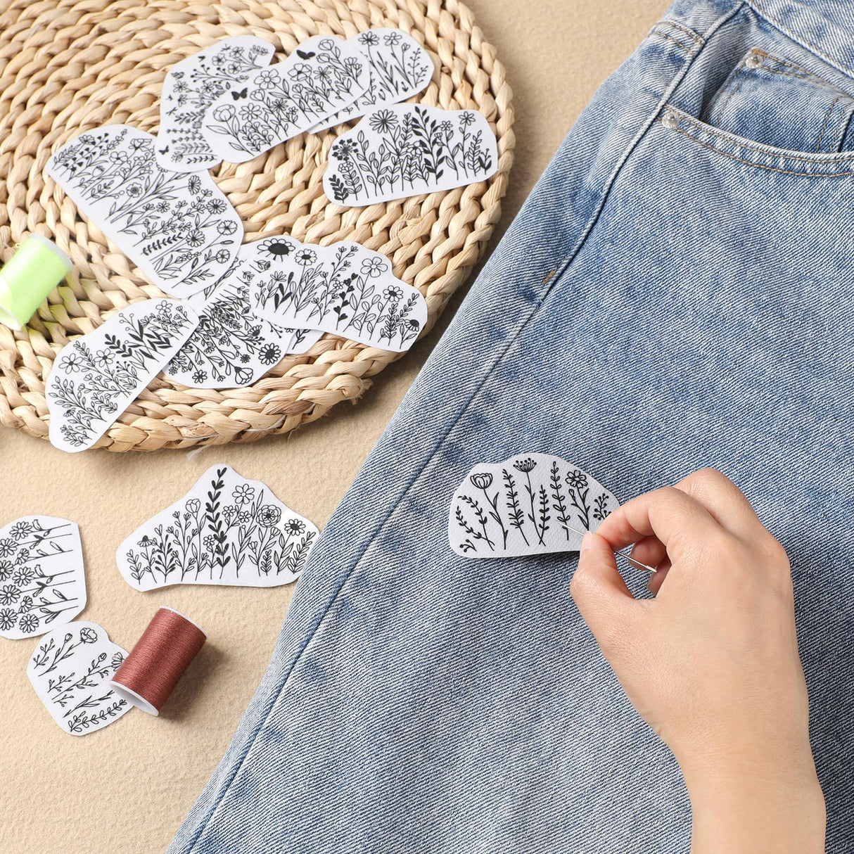 Flower Water Soluble Embroidery Patterns, 25 Pcs Stick and Stitch Embroidery Papers Wash Away Pre-Printed Floral Pattern Transfers, Customized Gift for Hand Sewing Lover Beginners INCOK