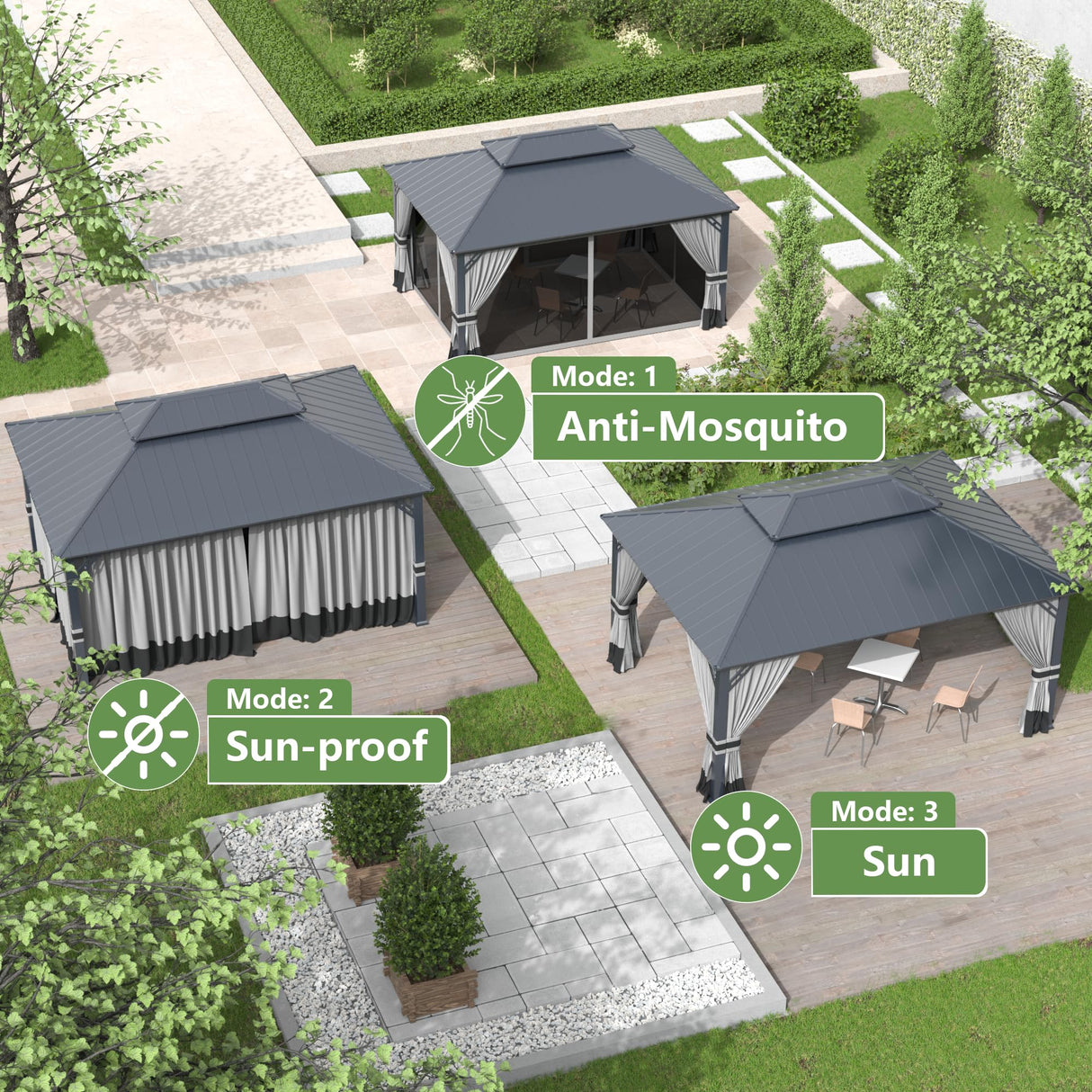 12' x 16' Hardtop Gazebo,Outdoor Galvanized Steel Metal Double Roof Gazebo with Curtains and Netting for Patios, Gardens, Lawns,Grey Kullavik