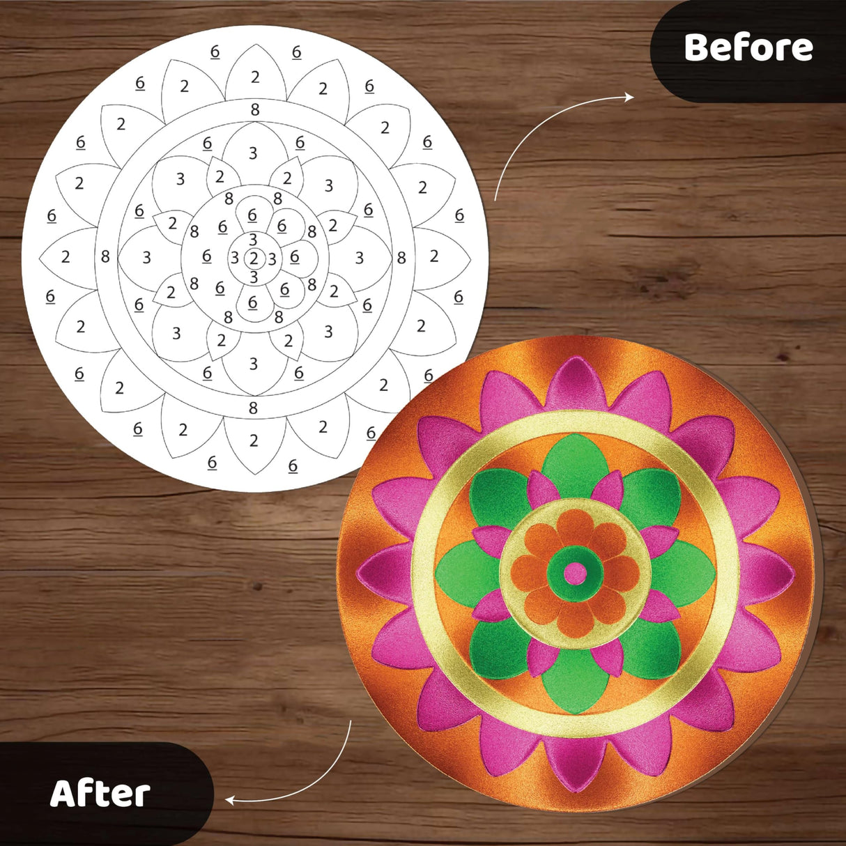 Unwynd Foil by Number Mandala Coaster Kit, 8 Pc DIY Foil Art Kit for Adults, Just Like Paint by Number Kits, Relaxing Arts & Crafts Coaster Set, Craft Gift for Teen & Women Unwynd