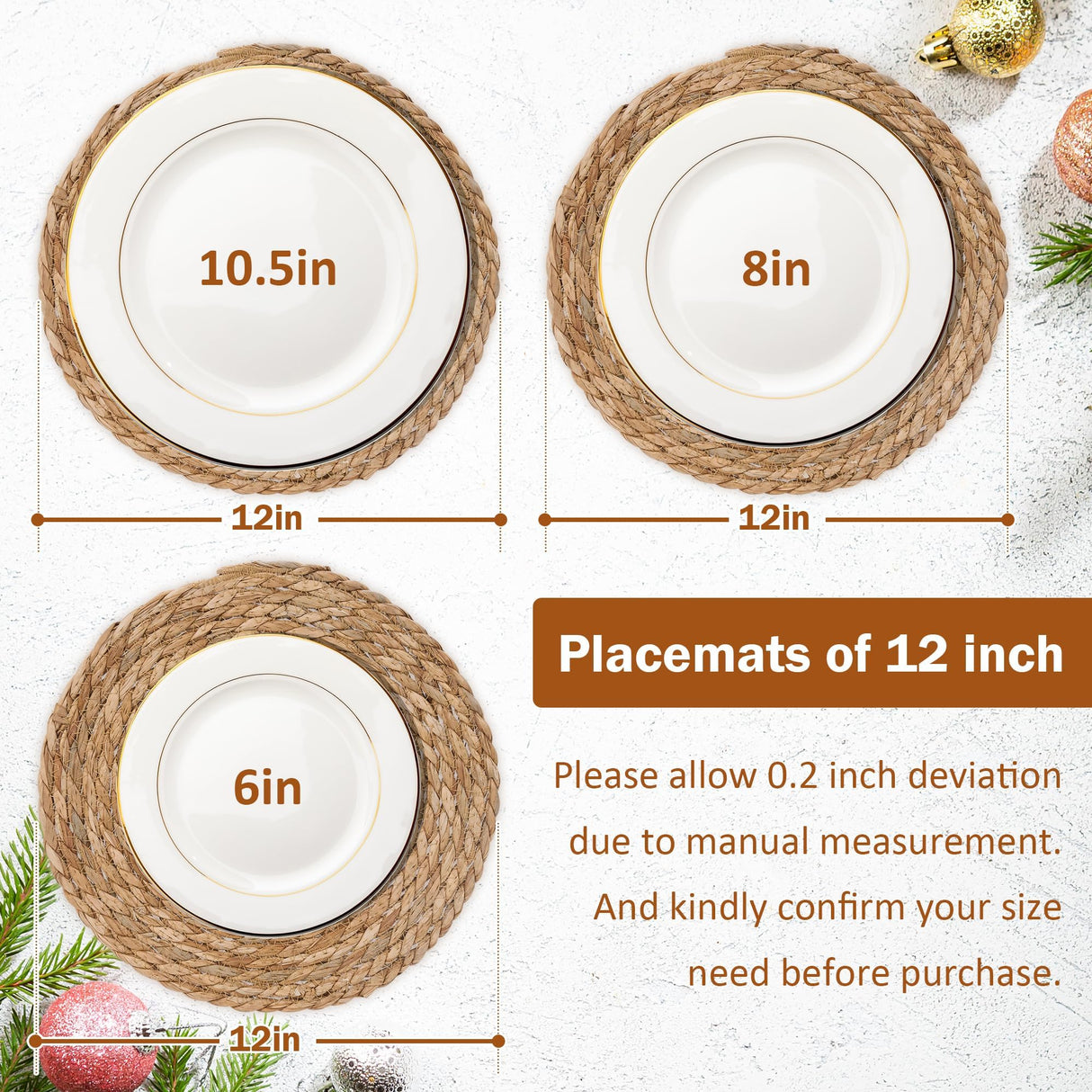 GENMOUS Woven Placemats Set of 10,12" Round Placemats Natural Water Hyacinth Boho Placemats,Farmhouse Rattan Chargers for Dinner Plates,Rustic Braided Wicker Table Mats for Dining Table,Home,Wedding GENMOUS & CO.