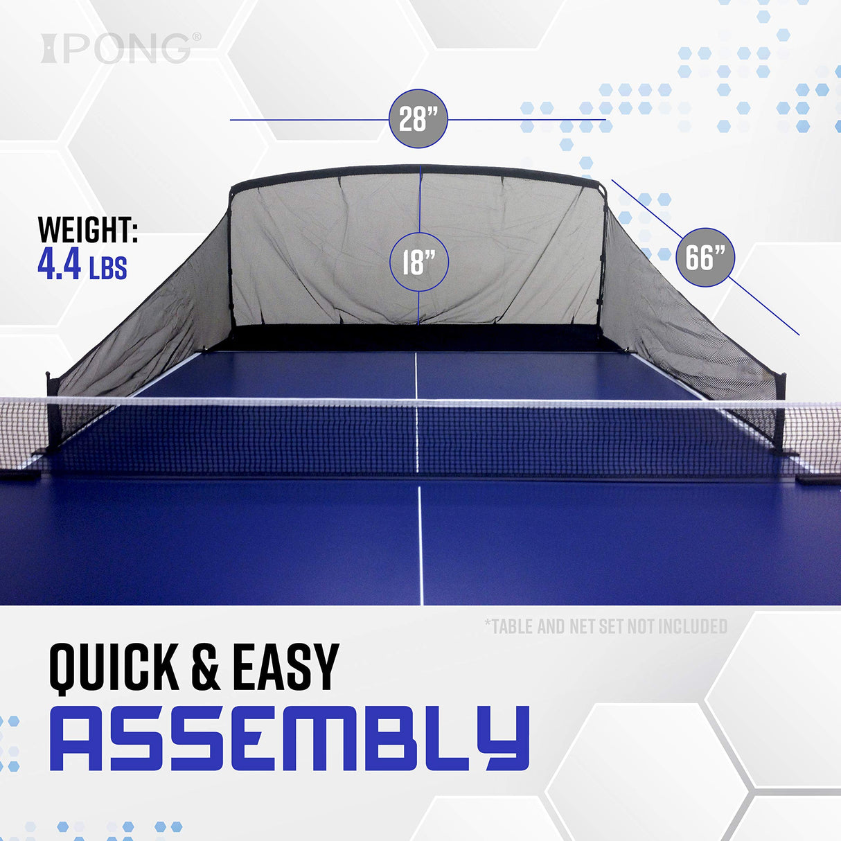 iPong Carbon Fiber Table Tennis Ball Catch Net - Practice Net Attaches to Ping Pong Table for Ball Collection During Table Tennis Robot, Serve or Multi-Ball Training iPong