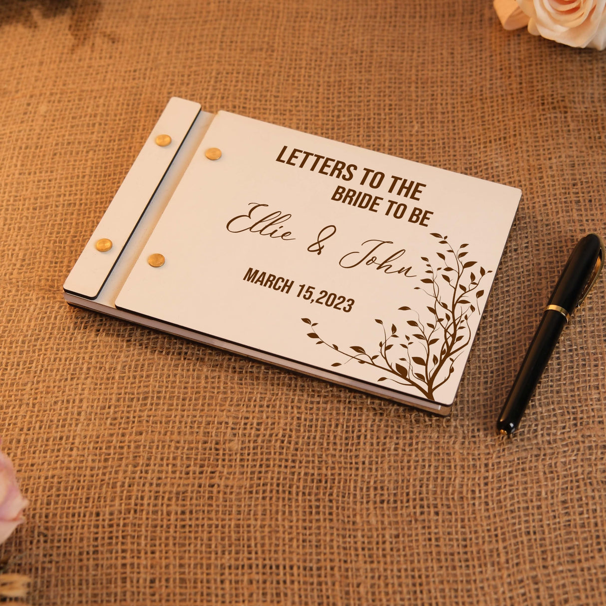 Personalized Wedding Wooden Guest Book, Letters to the Bride, Rustic Style Wedding Guest Book, Laser Engraved Guest Book, Photobooth Guestbook, 2 sizes and 50 high quality pages, 5 Rustic Colors TRENDSHOPIC