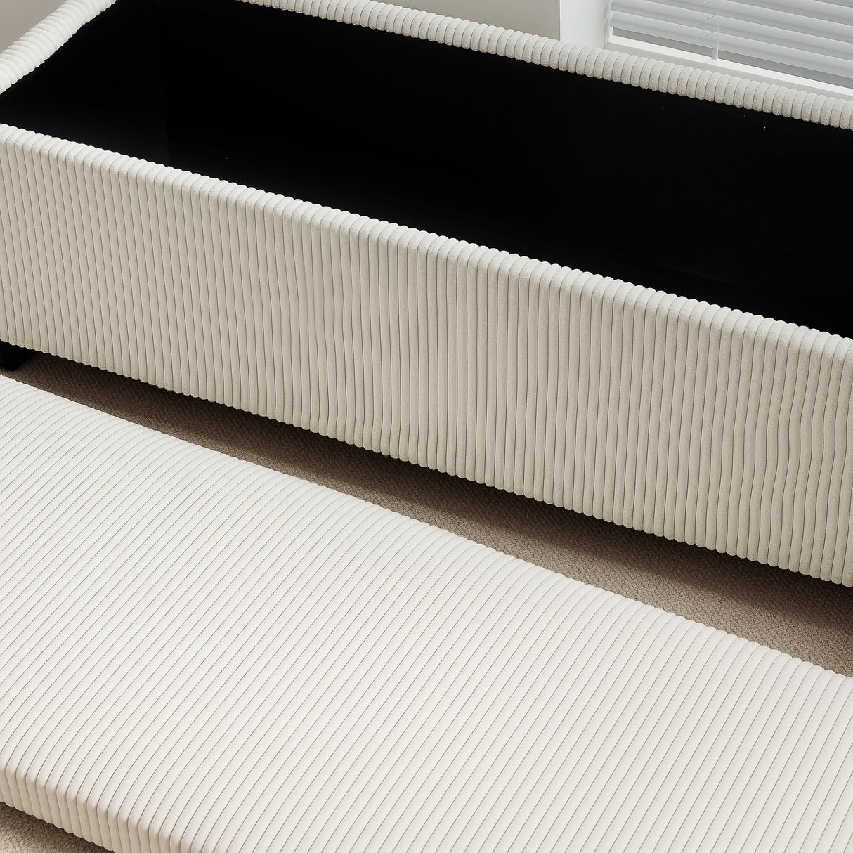 HOMCOM 44 Inches Storage Ottoman Bench, Foot Rest with Removable Lid, Legs, End of Bed Bench, Corduroy Storage Chest, Padded Seat, for Living Room, Bedroom, Entryway, Beige HOMCOM