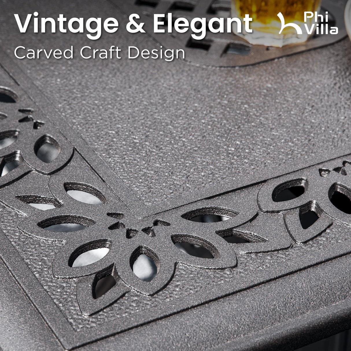 PHI VILLA 7 Pieces Expandable Cast Aluminum Outdoor Dining Set for 6, Extendable Metal Table with Umbrella Hole & Cushioned Wicker Chairs, Dining Furniture Set for Patio, Deck, Yard and Porch PHI VILLA