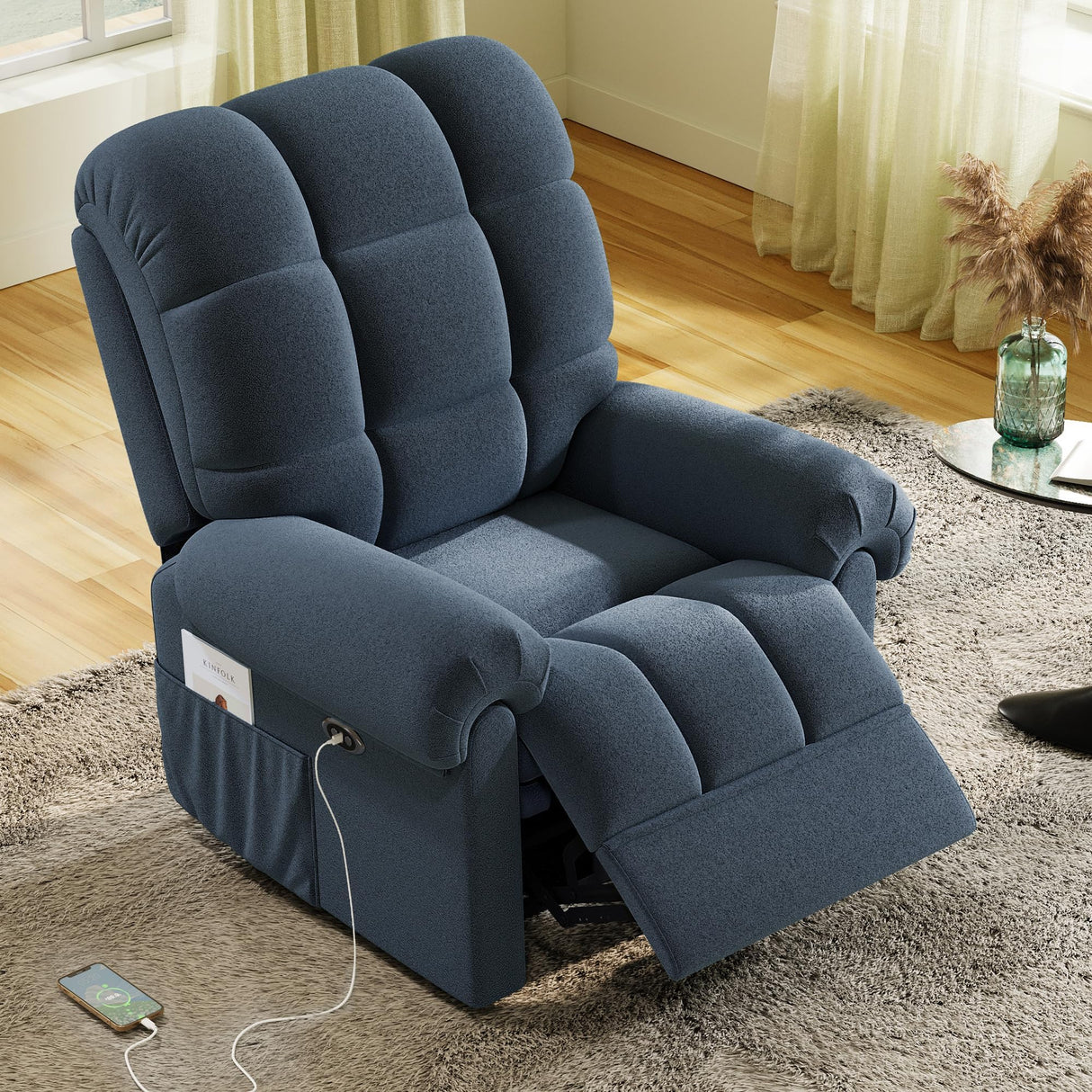Welzona Updated Power Recliner Chair for Adults, Adjustable Electric Chair Power Reclining Sofa, USB Port, Ultra-Comfy Teddy Fleece Recliner for Living Room, Tool-Free Assembly Single Sofa, Blue Gray Welzona