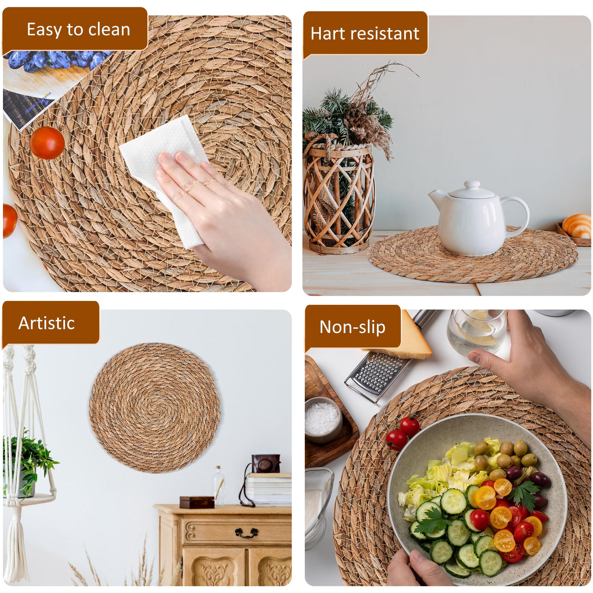 GENMOUS Woven Placemats Set of 10,12" Round Placemats Natural Water Hyacinth Boho Placemats,Farmhouse Rattan Chargers for Dinner Plates,Rustic Braided Wicker Table Mats for Dining Table,Home,Wedding GENMOUS & CO.