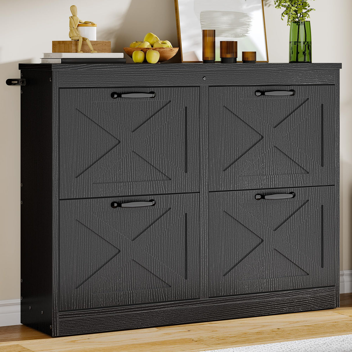 YITAHOME Shoe Cabinet with 4 Flip Drawers, Freestanding Shoe Rack, Shoe Organizer, Narrow Shoe Cabinet for EntryWay Hallway Living Room, Black YITAHOME