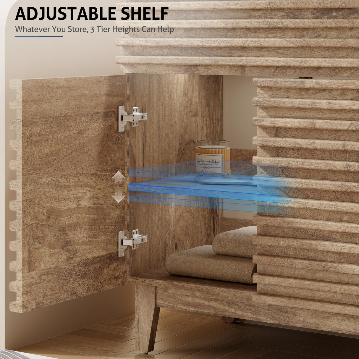 eclife 24" Bathroom Vanity with Sink Combo Mid-Century Freestanding Cabinet with Wood Stripes Decor, Adjustable Shelf, Undermount Sink Faucet Drain, Light Walnut eclife