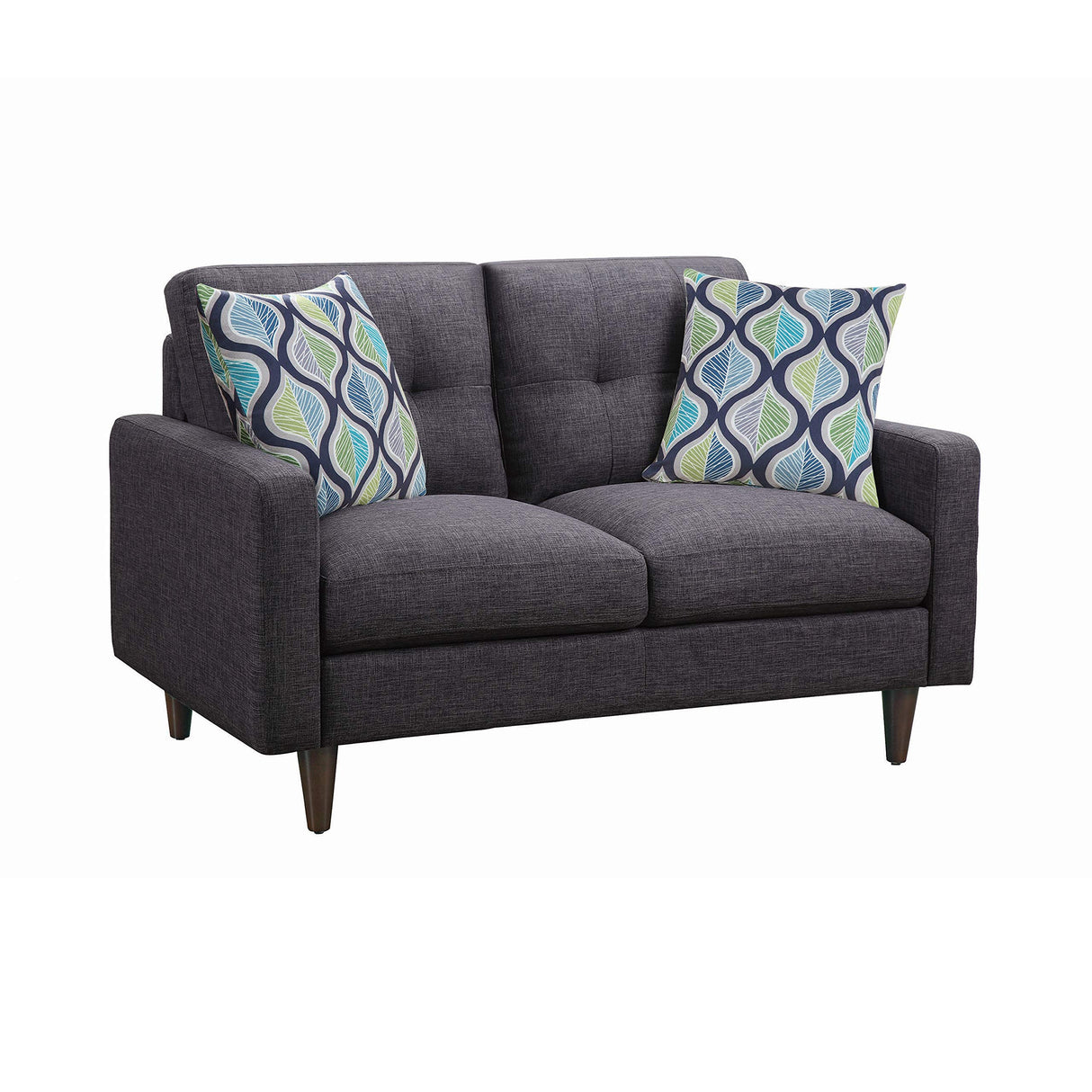 Coaster Home Furnishings - Watsonville - Wood & Fabric - Upholstered Tufted Loveseat with Track Arms, and Accent Pillows - Living Room - Gray - 552002 Coaster Fine Furniture