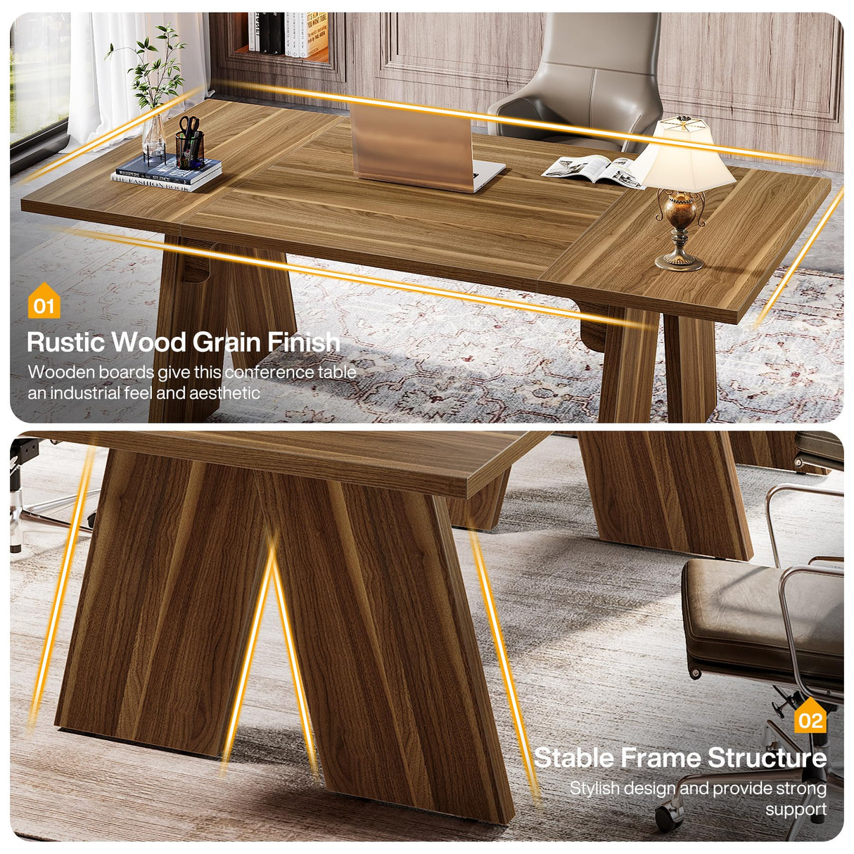 Tribesigns 6 ft Conference Table, 70.9 L x 35.4 W x 29.5 H Inches Meeting Table with Solid Wood Legs, Wood Training Table Boardroom Desk for Office Meeting Conference Room Tribesigns