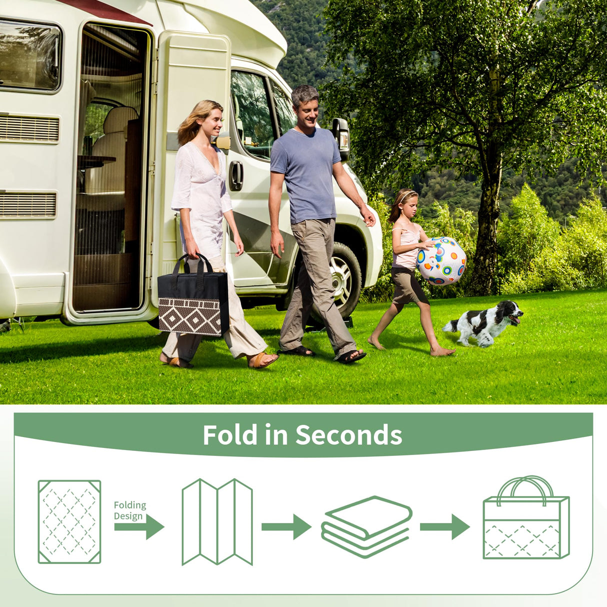 GENIMO Outdoor Rug Waterproof for Patio Decor, 6'x9' Foldable Reversible Plastic Straw Carpet for Travel Trailers, Outside Area Mat for Rv, Deck, Picnic, Porch, Camper, Balcony, Beach, Coffee & Beige GENIMO