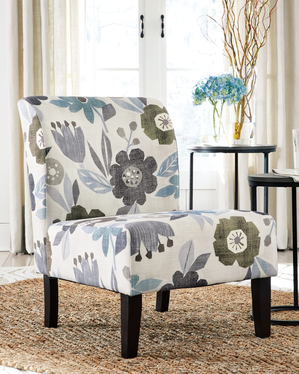 Signature Design by Ashley Triptis Floral Armless Accent Chair, White, Blue & Gray Signature Design by Ashley