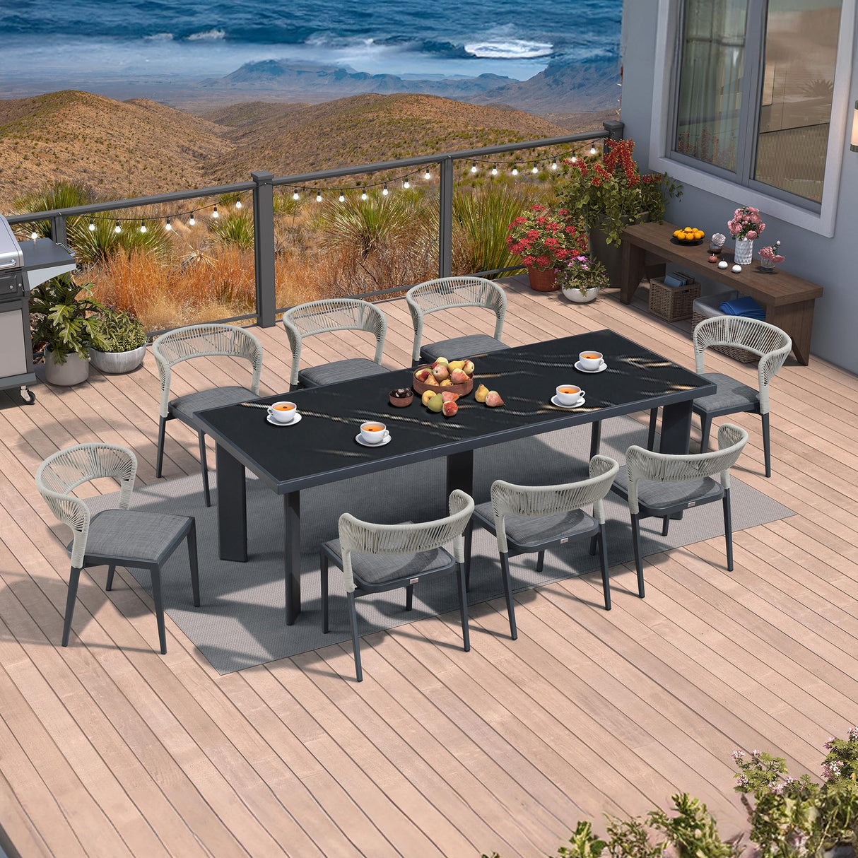 PURPLE LEAF 9 Pieces Outdoor Dining Set Outdoor Patio Furniture Aluminum Rattan Wicker Patio Table and Chairs Set for Lawn Backyard Deck Dark Grey PURPLE LEAF