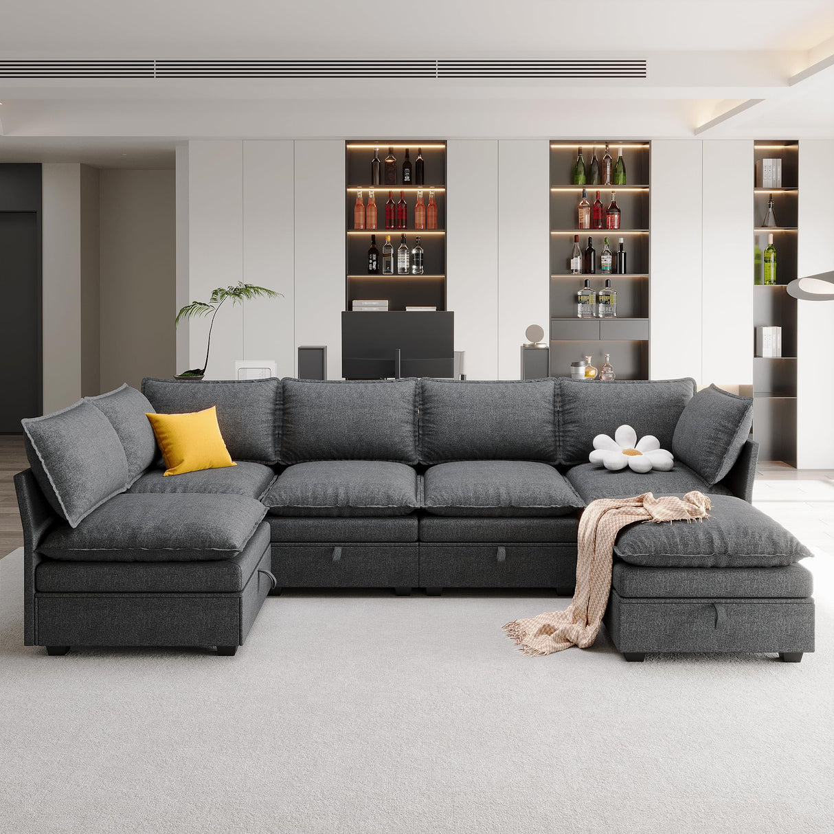 NicoHali Large Sectional Couches for Living Room, Modular Sectional Sofa Couch Set, Convertible U/L Shaped Sofa Couch with Storage, Cloud Sofas for Living Room(Dark Grey) NicoHali