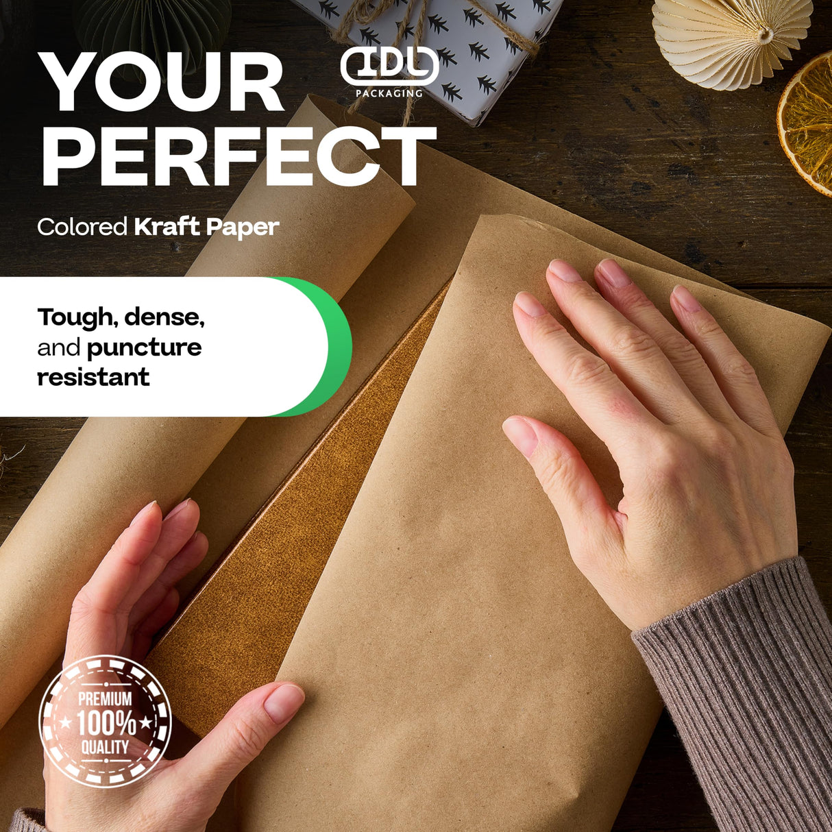 IDL Packaging Brown Kraft Paper Roll 36" x 2160" (180 feet), 30lb Thickness - Brown Wrapping Paper for Packing, Moving, Shipping & Crafts/Arts - 100% Recycled Natural Craft Wrap Material IDL Packaging