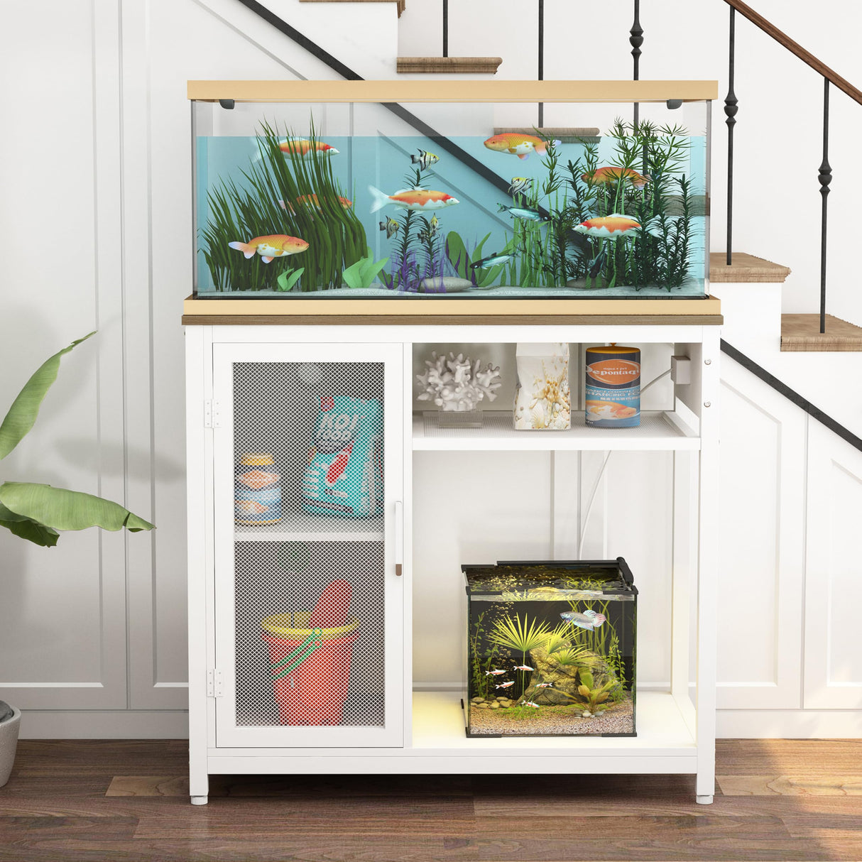 40-50 Gallon Aquarium Stand,Fish Tank Stand with Power Outlets, Aquarium Cabinet for Fish Tank,Metal Fish Tank Stand with Storage Suitable for Turtle Tank, Reptile Terrarium, 660LBS Capacity, White GarveeHome