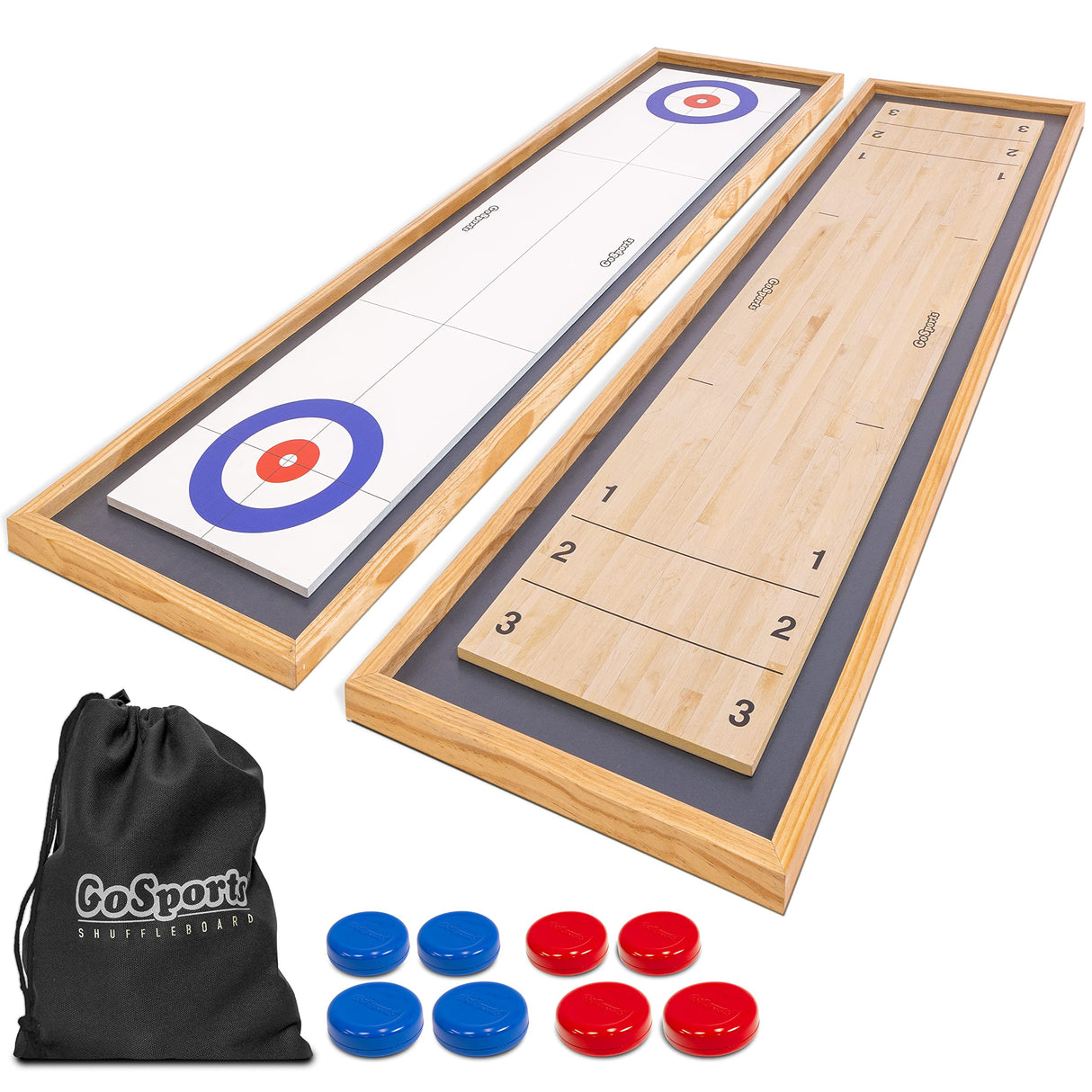 GoSports Shuffleboard and Curling 2 in 1 Board Games - Classic Tabletop or Giant Size - Choose Your Style GoSports