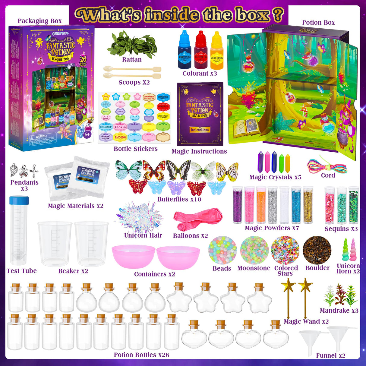 CARTELL Fairy Magic Potions Kit for Kids, Upgraded 26 DIY Mixed Magic Wizard Potion Bottles, Mystery Potions Craft Kit, Christmas Decorations Birthday Gifts for Age 6 7 8 9 10+ Year Old Girls Boys CARTELL