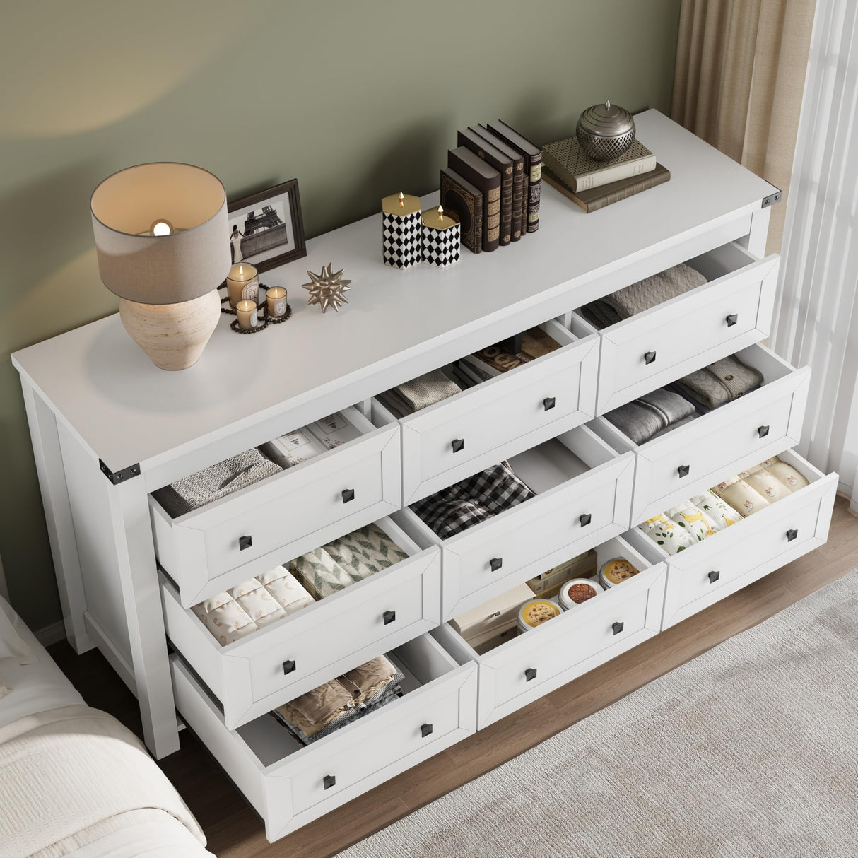 BORNOON 9-Drawer Dresser, Modern Wooden Storage Chest of Drawers, Dresser TV Stand, Wood Drawer Organizer with Metal Handles for Bedroom, Living Room, Hallway BORNOON