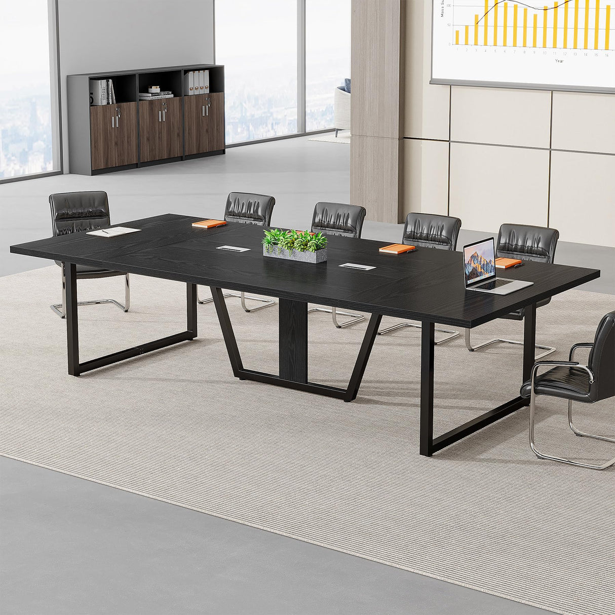 Tribesigns 8FT Conference Table, 94.49 L x 47.24 W x 29.53 H Inches Large Meeting Podcast Table for 10 People, Business Style Wooden Training Table with Strong Metal Frame for Office Conference Tribesigns
