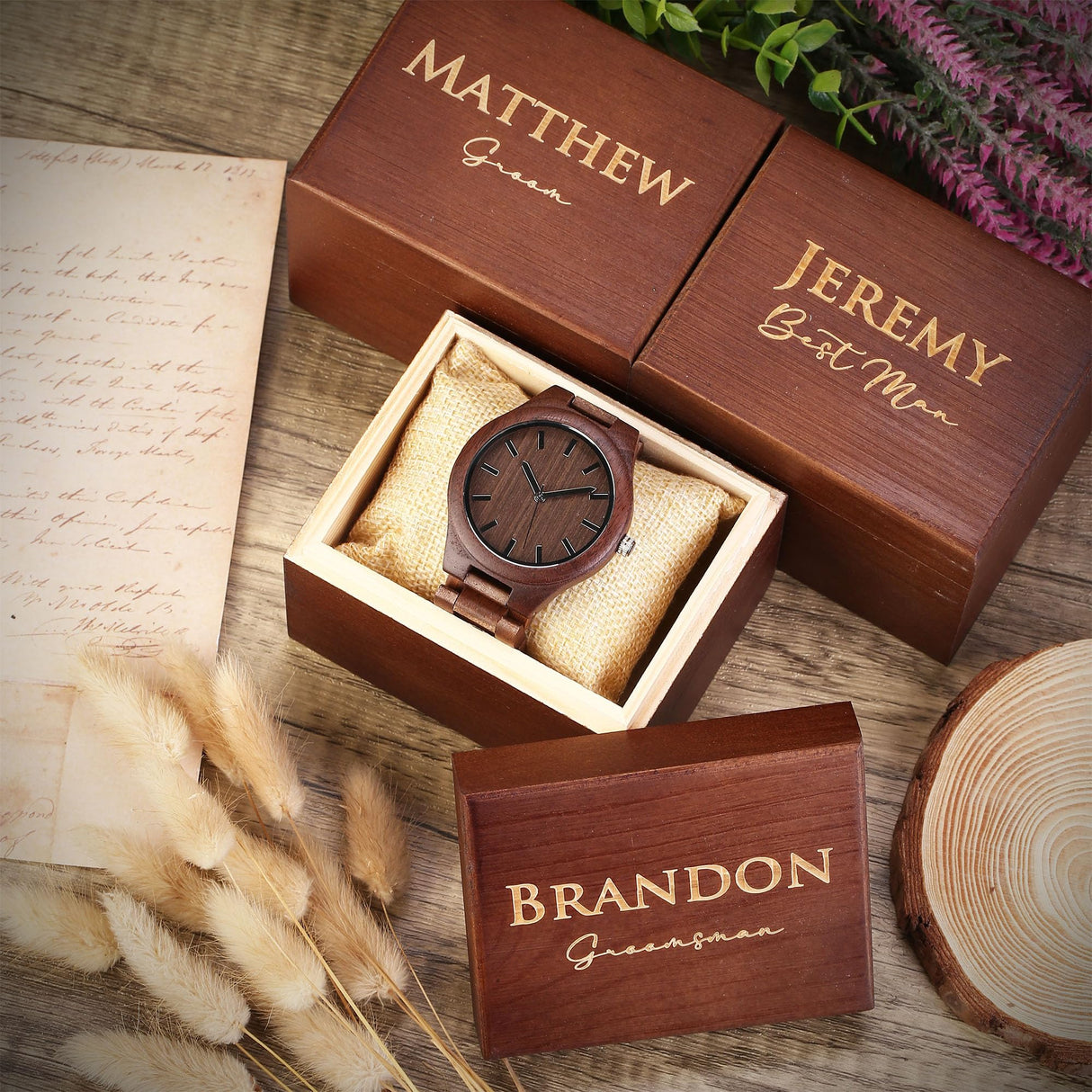 Personalized Walnut Wood Wooden Watch, Groomsmen Gift, Gift for Father, Mens Watch, Watch for Hushand WoodArtSupply