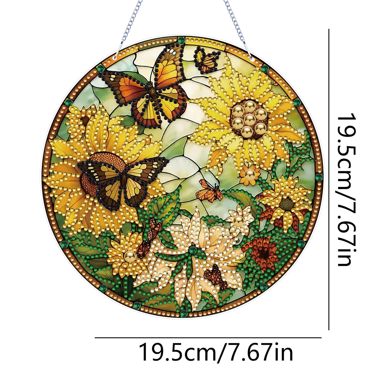 LYENYI 5D Sunflower Butterfly Diamond Painting Kits for Adults Hanging Sign Wall Art Sign Diamond Art Suncatcher Hanging Ornament Home Garden Wall Door Hanging Painting Kits, Yellow LYENYI