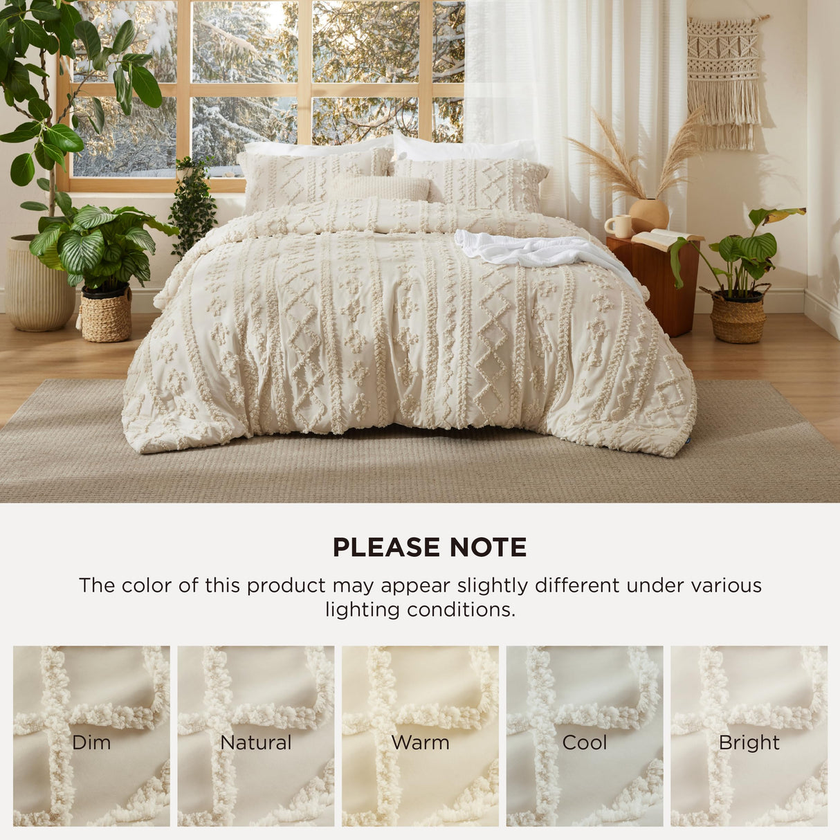 Bedsure Tufted Boho Comforter Set Queen Size - Beige Boho Bed Set, GentleSoft™ 3 Pieces Farmhouse Shabby Chic Embroidery Bedding, Gifts for Woman, Soft Jacquard Queen Comforter for All Seasons Bedsure