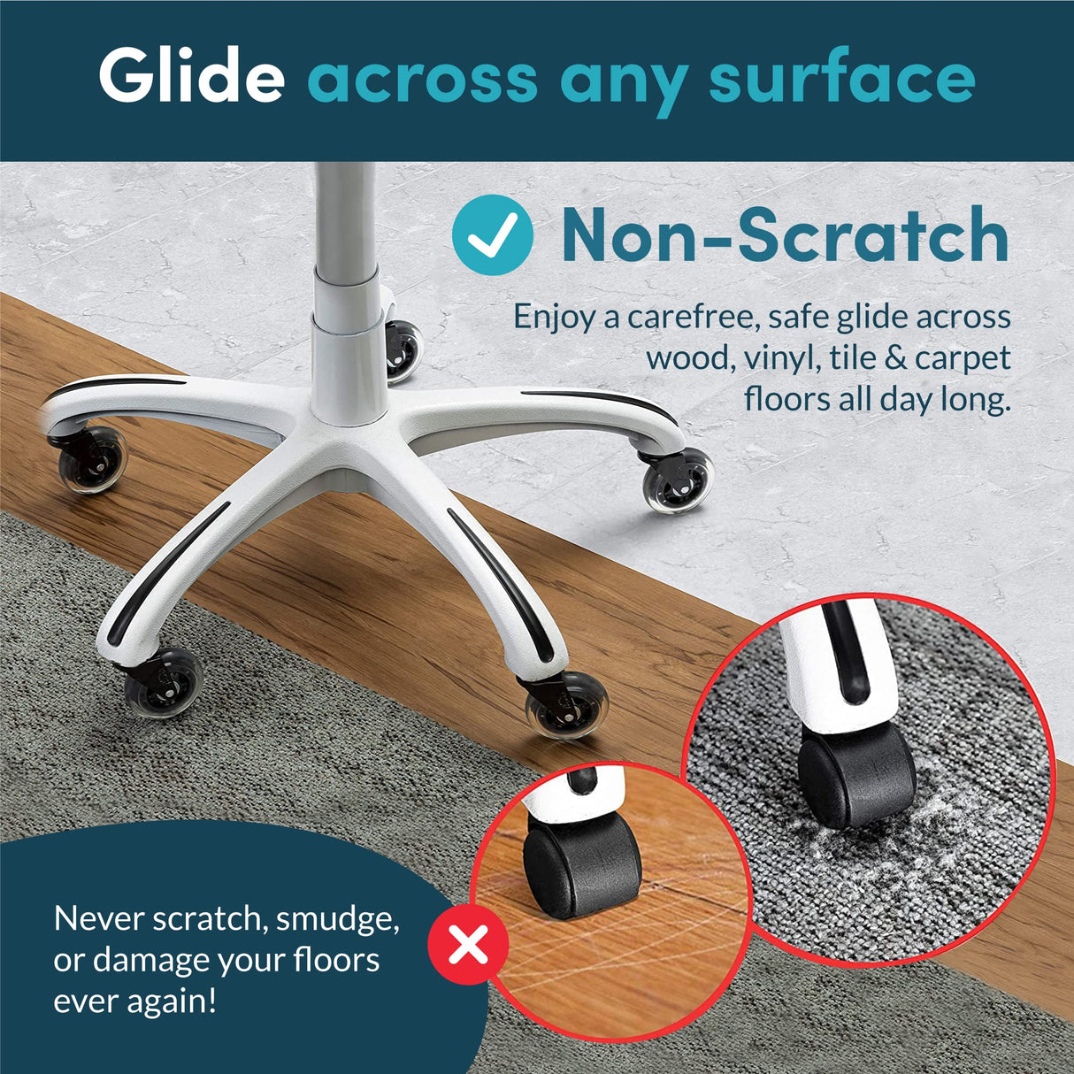 Lifelong Original Office Chair Wheels (As Seen On CNN) Replacement Rubber Chair Casters for Hardwood Floors and Carpet, Set of 5, Heavy Duty Casters for Chairs to Replace Office Chair Mats - Fits 98% Lifelong