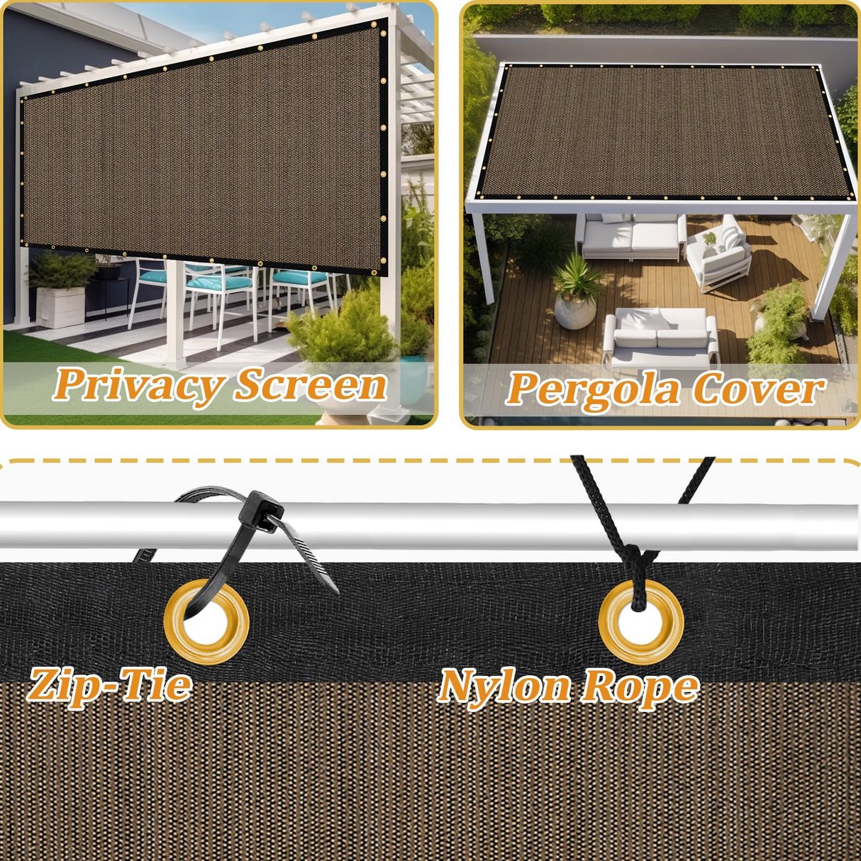 Shade&Beyond Customized Size 8' X 15' Shade Cloth with Grommets, 90% UV Protection UV Protection Mesh Tarp Sun Screens for Patio GN04, Mocha Shade&Beyond