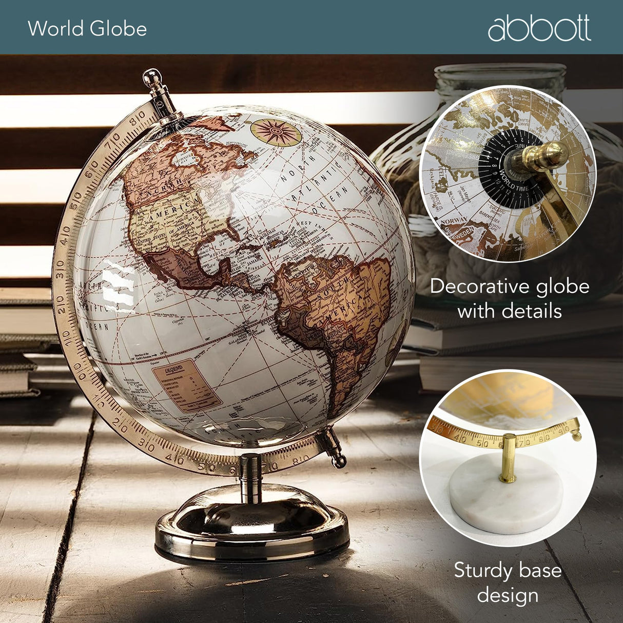 Abbott Collection 57-LATITUDE-19 Spinning Small Decorative Globe, Grey/Black, 11" H Abbott Collection