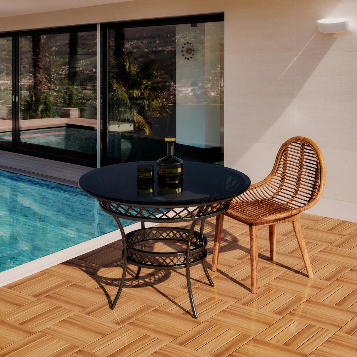 54 PCS Acacia Wood Interlocking Deck Tiles - 12"x12" All Weather Waterproof, Indoor Outdoor Patio Flooring for Balcony, Backyard, Poolside Acarra