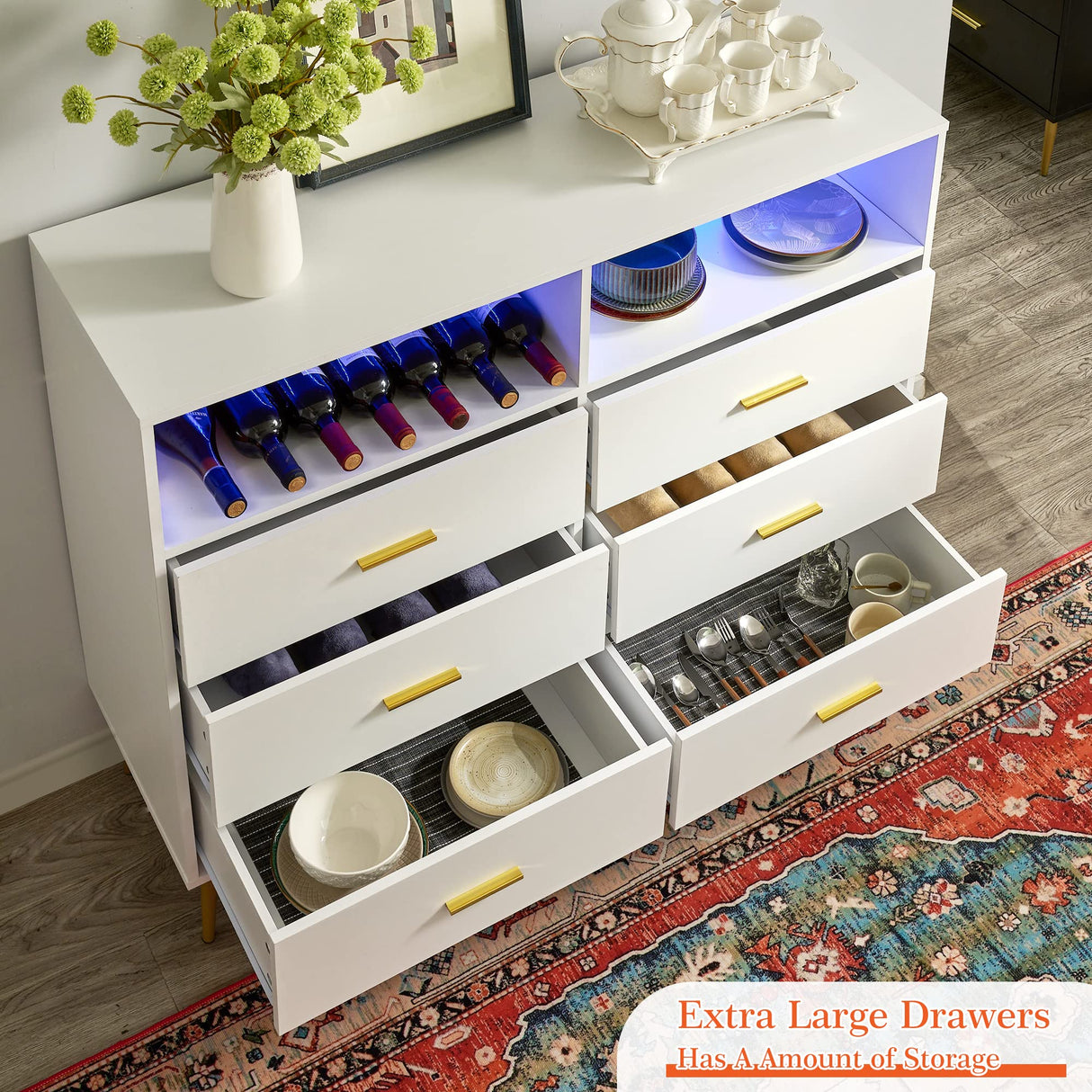 EnHomee Dresser, Dresser for Bedroom, White Dresser with LED, Wood Dressers & Chests of Drawers, 6 Drawers Dresser for Bedroom, Dresser Wood, Large Dressers Bedroom Furniture EnHomee