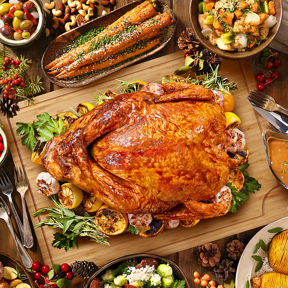 Extra Large Bamboo Wood Cutting Board, 24 x 18 Inch Kitchen Wooden Chopping Board with Juice Groove, Reversible Butcher Block Cutting Board for Meat, Turkey Carving GlowSol