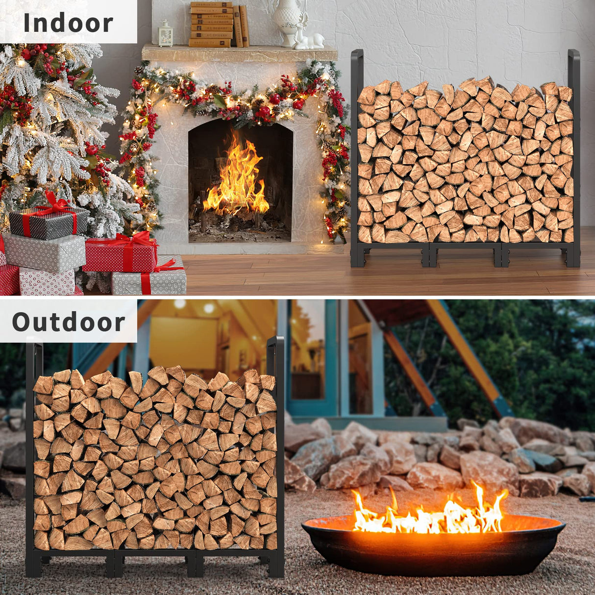 Mr IRONSTONE 4ft Firewood Rack Outdoor Indoor, Upgraded Heavy Duty Adjustable Fire Wood Rack Holds Up to 2600lbs, Fireplace Log Holder Wood Storage Mr IRONSTONE