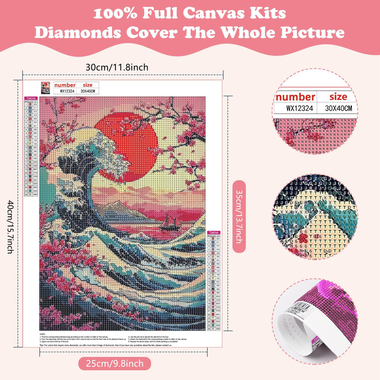 SENQAO Wave Diamond Painting Kits for Adults, Sunset Diamond Art Paintings Kit for Beginners, 5D Full Drill Diamand Paintings Kits, Gem Art Crafts for Adults Wall Decor 12x16inch (Cherry Blossom Tree) SENQAO