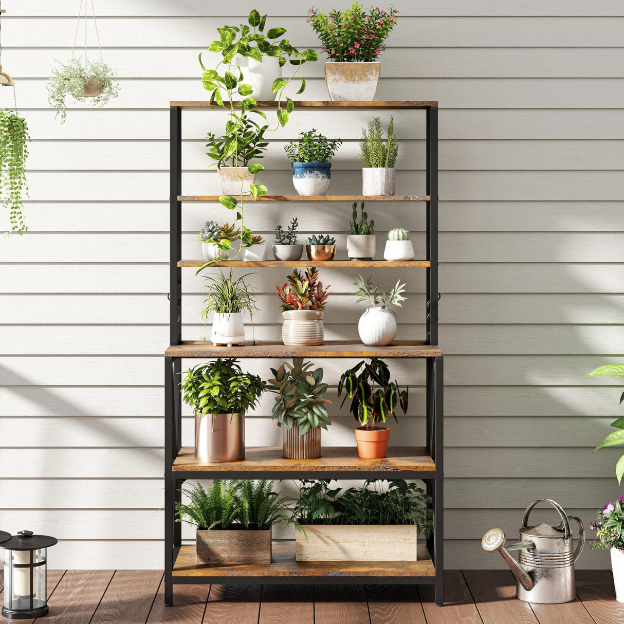 Yaheetech 6-Tier Kitchen Bakers Rack, 31.5 Inch Coffee Bar Table, Farmhouse Microwave Oven Stand Cabinet for Small Spaces, Corner Organizer Storage Shelf for Spices and Pots Rustic Brown Yaheetech